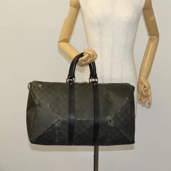 LOUIS VUITTON Damier Carbon Keepall 45 Boston Bag Black N41415 LV Auth 1 - Picture 1 of 16